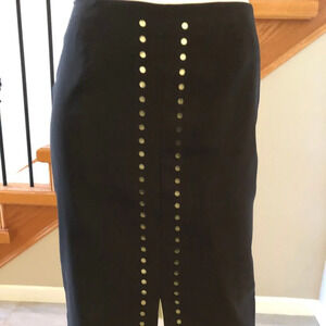 SPANNER Lined Midi Skirt w Circle Cut-outs Black + Green Size 4